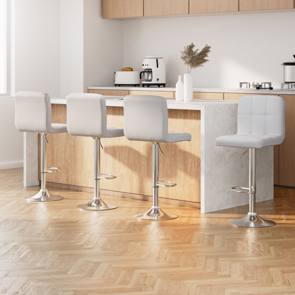 Set of 4 Chania Bar Stools Leather Gas Lift - White