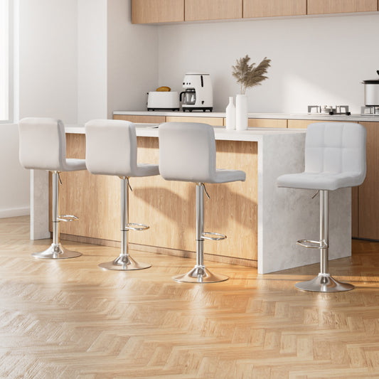 Set of 4 Chania Bar Stools Leather Gas Lift - White