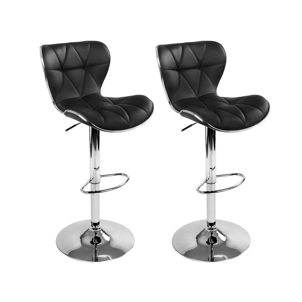 Set of 2 Liosia PU Leather Patterned Bar Stools - Black & Chrome