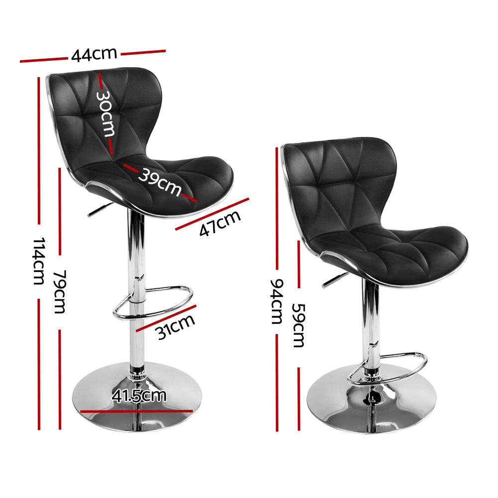 Set of 2 Liosia PU Leather Patterned Bar Stools - Black & Chrome