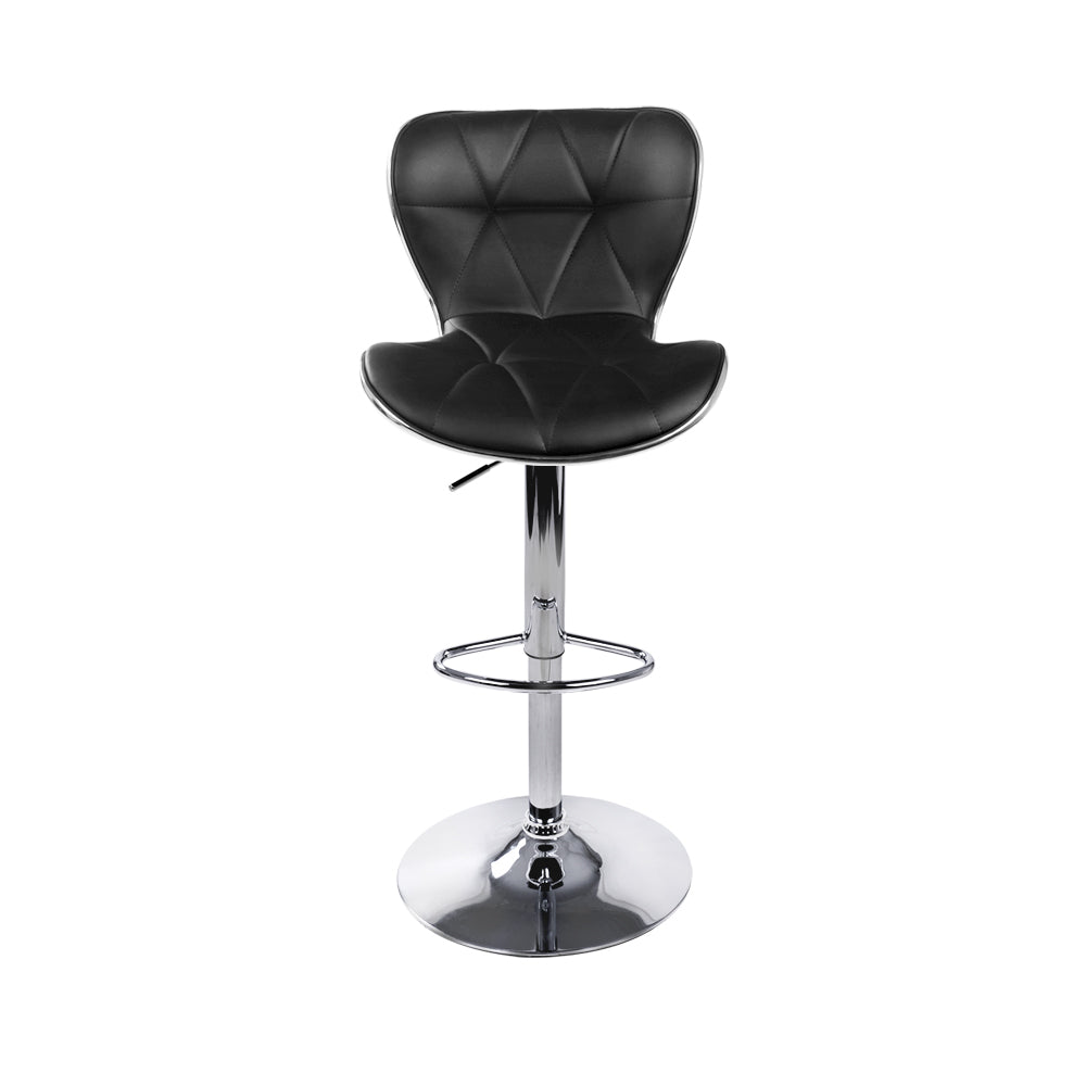 Set of 2 Liosia PU Leather Patterned Bar Stools - Black & Chrome