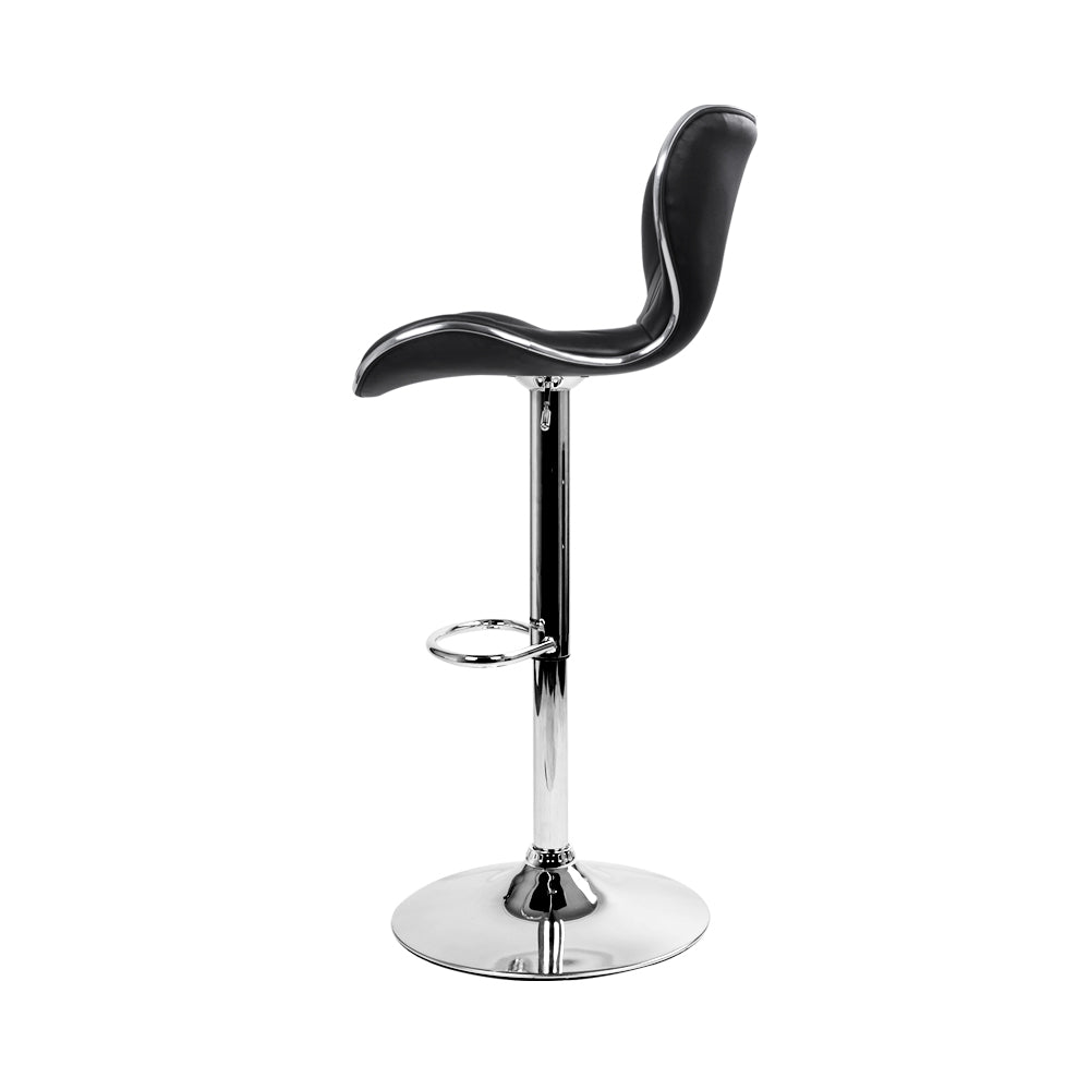 Set of 2 Liosia PU Leather Patterned Bar Stools - Black & Chrome