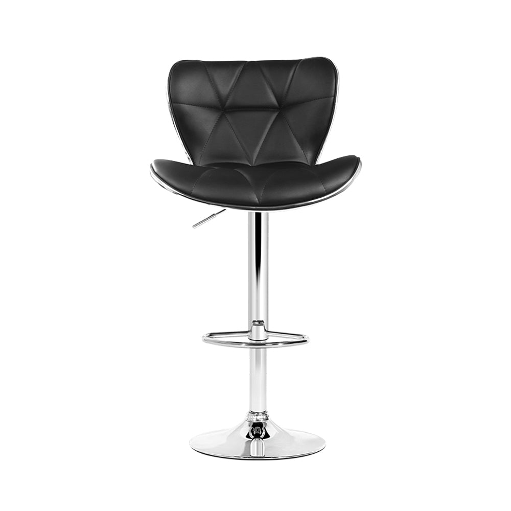 Set of 4 Liosia PU Leather Patterned Bar Stools - Black & Chrome