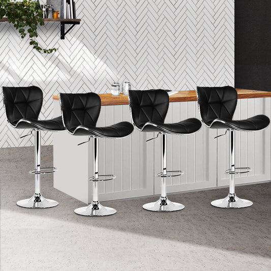 Set of 4 Liosia PU Leather Patterned Bar Stools - Black & Chrome