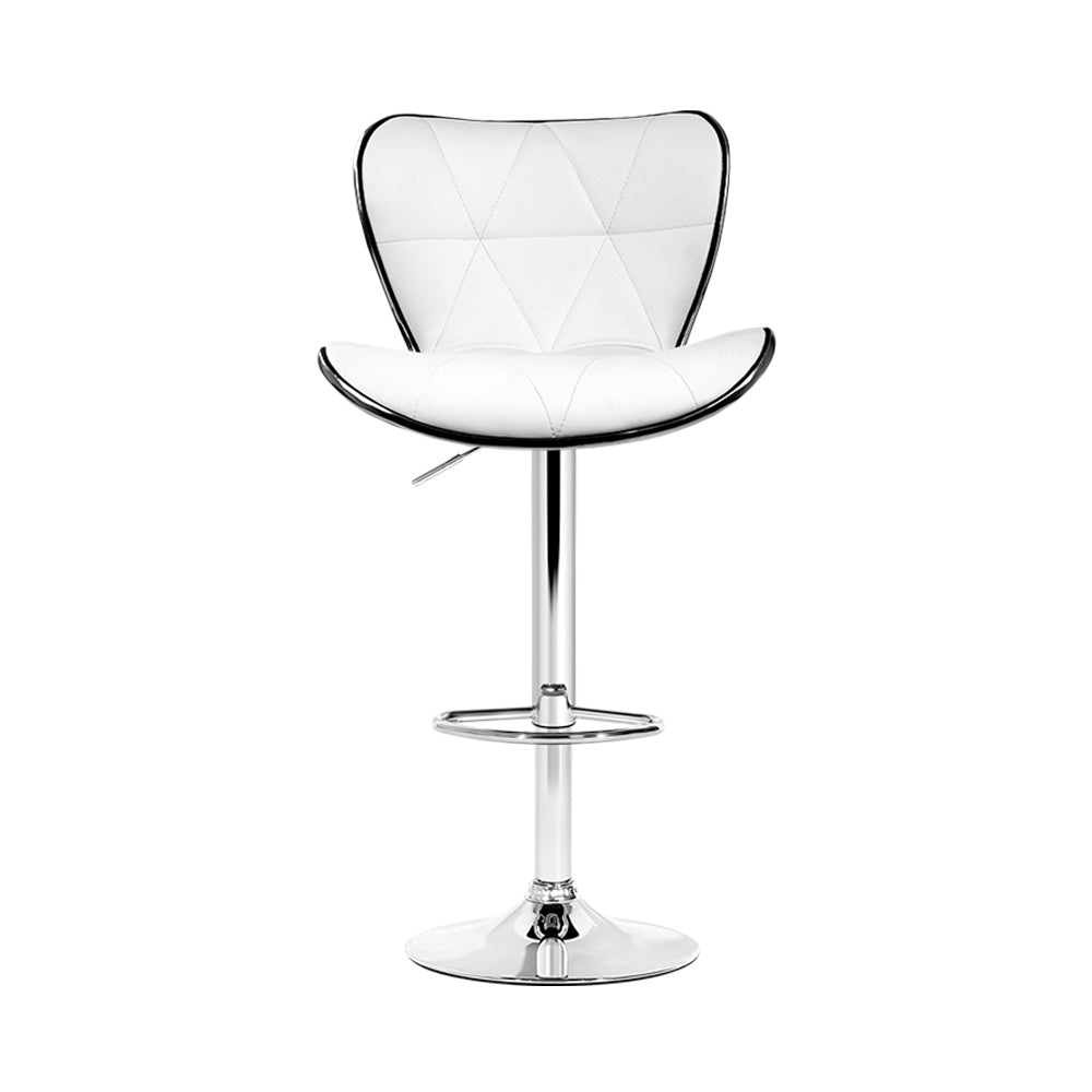 Set of 4 Liosia PU Leather Patterned Bar Stools - White & Chrome