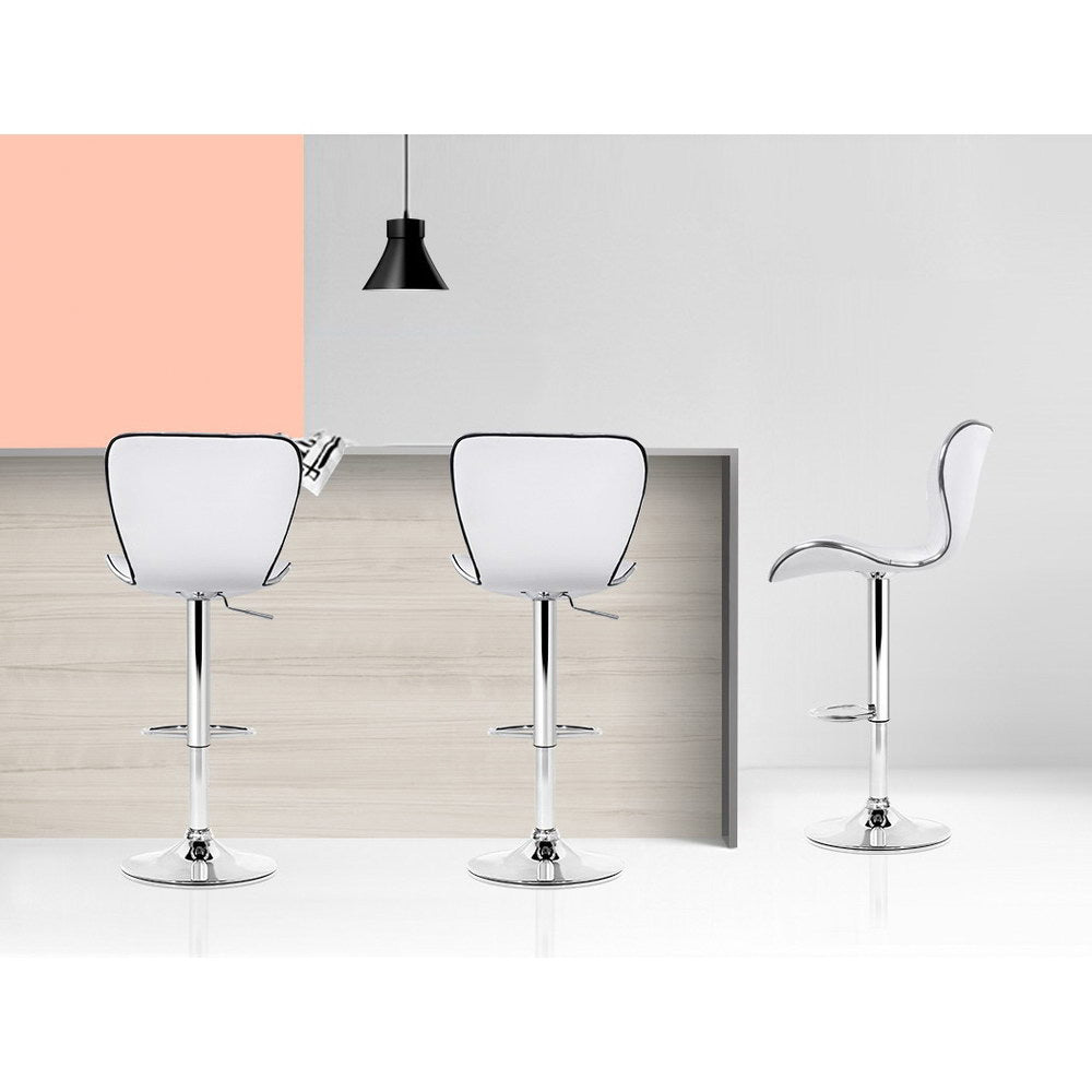 Set of 4 Liosia PU Leather Patterned Bar Stools - White & Chrome