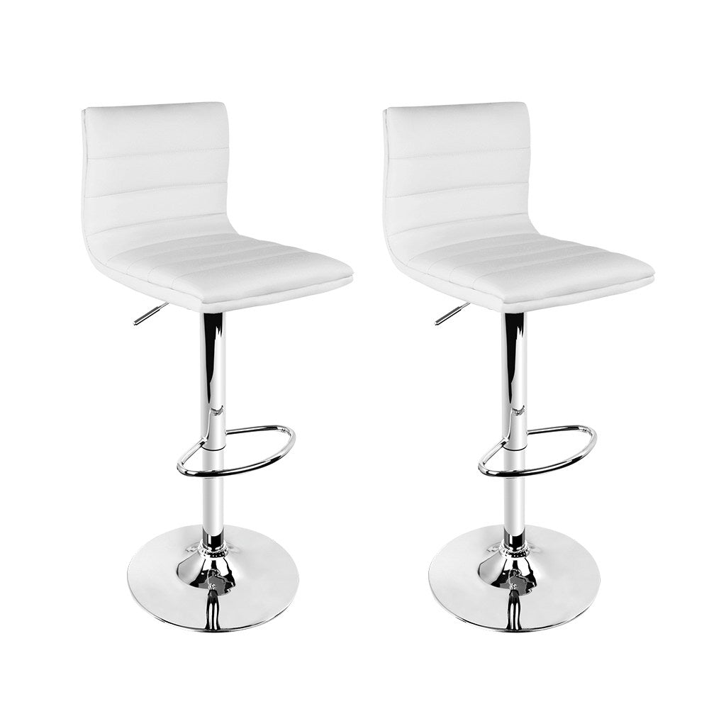 Set of 2 Amaliada PU Leather Bar Stools Padded Line Style - White