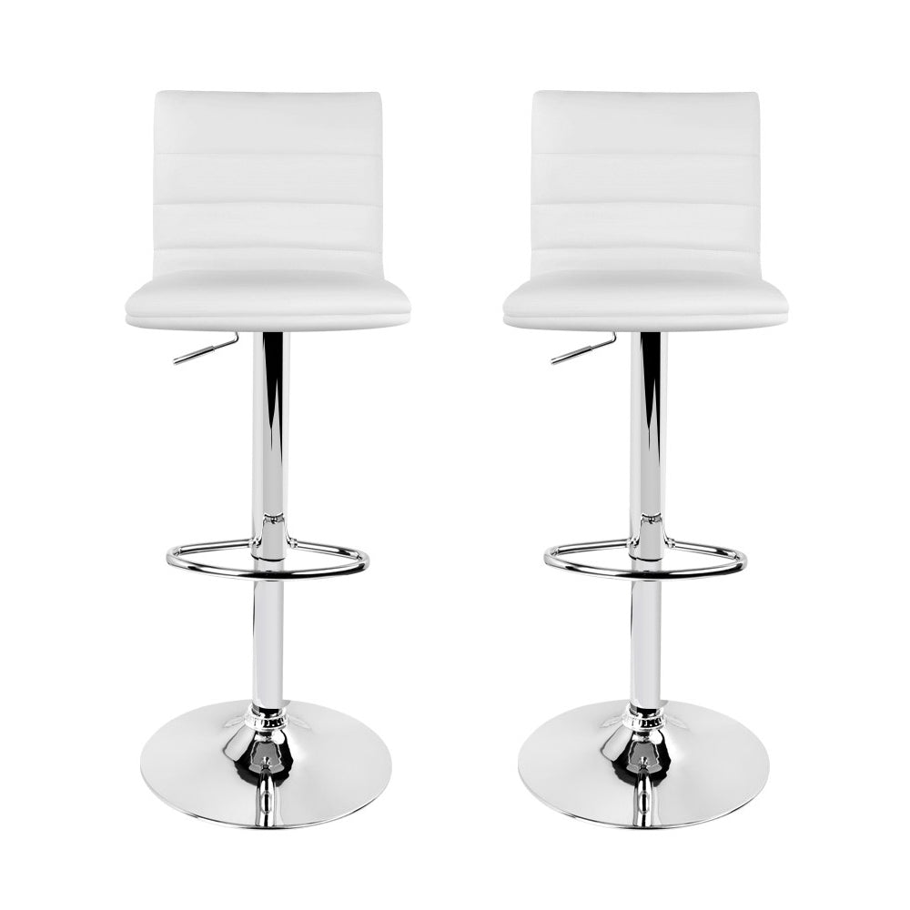 Set of 2 Amaliada PU Leather Bar Stools Padded Line Style - White