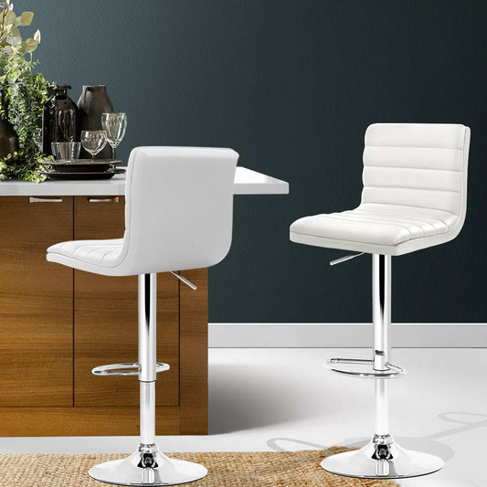 Set of 2 Amaliada PU Leather Bar Stools Padded Line Style - White