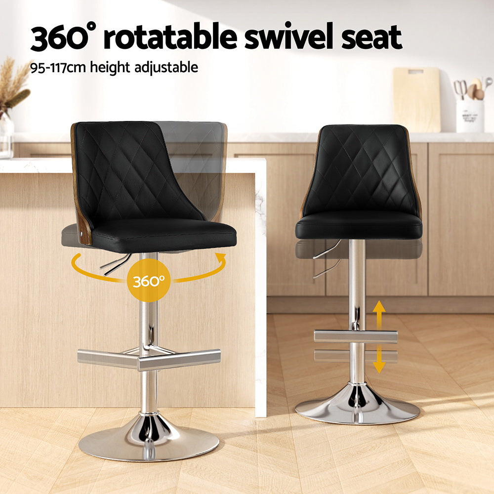 Chonchi Bar Stool Bentwood Swivel Adjustable Kitchen Counter Stool Leather - Black