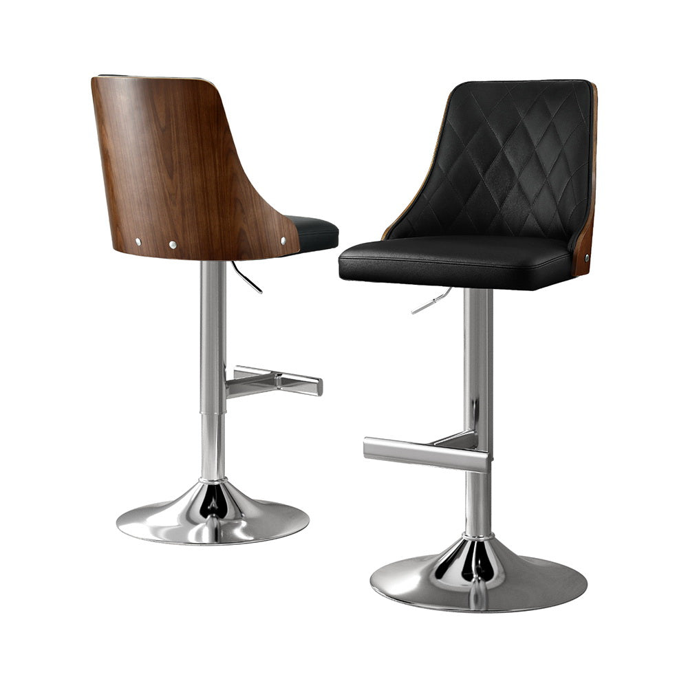 Set of 2 Chonchi Bar Stool Wood Swivel Adjustable Kitchen Counter Stool Leather - Black
