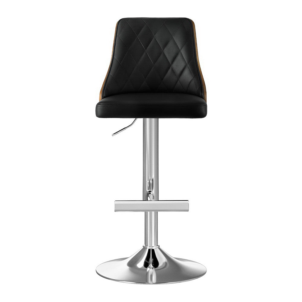 Set of 2 Chonchi Bar Stool Wood Swivel Adjustable Kitchen Counter Stool Leather - Black