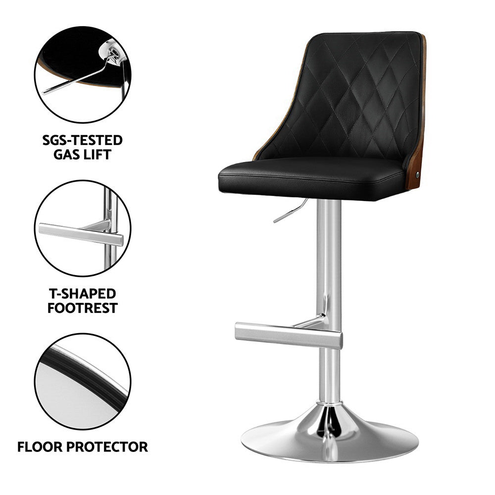Set of 2 Chonchi Bar Stool Wood Swivel Adjustable Kitchen Counter Stool Leather - Black