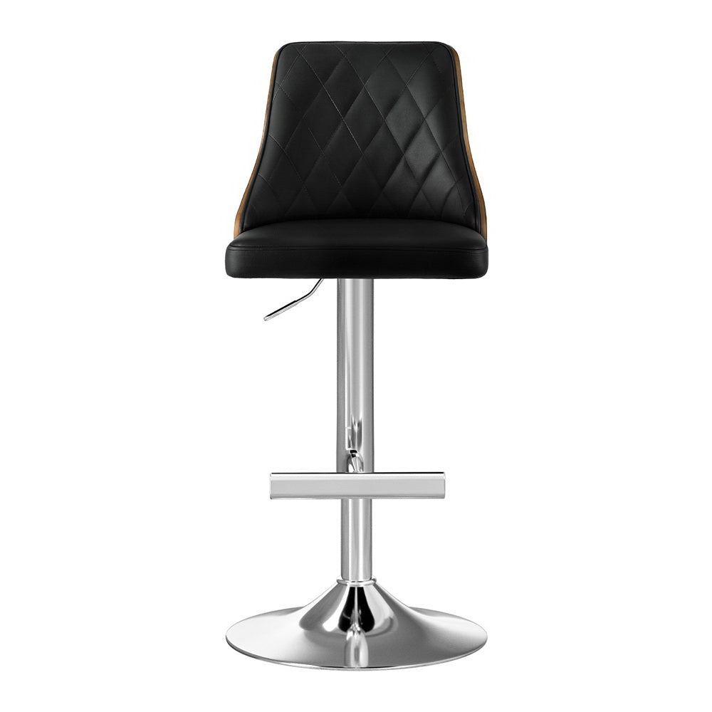 Set of 4 Chonchi Bar Stool Wood Swivel Adjustable Kitchen Counter Stool Leather - Black