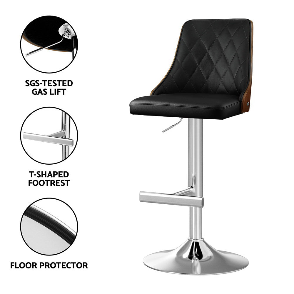 Set of 4 Chonchi Bar Stool Wood Swivel Adjustable Kitchen Counter Stool Leather - Black
