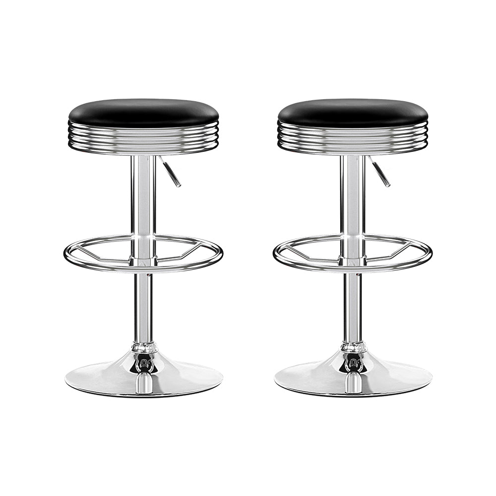 Set of 2 Kozani Backless PU Leather Bar Stools - Black & Chrome