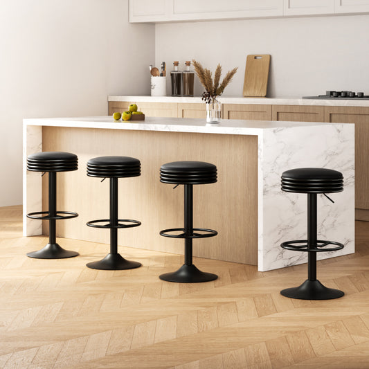 Set of 4 Kozani Bar Stools Leather Padded Gas Lift - Black