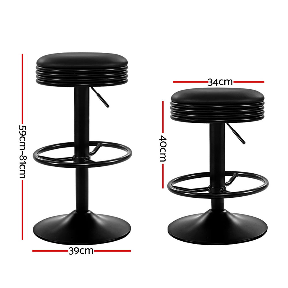 Set of 4 Kozani Bar Stools Leather Padded Gas Lift - Black