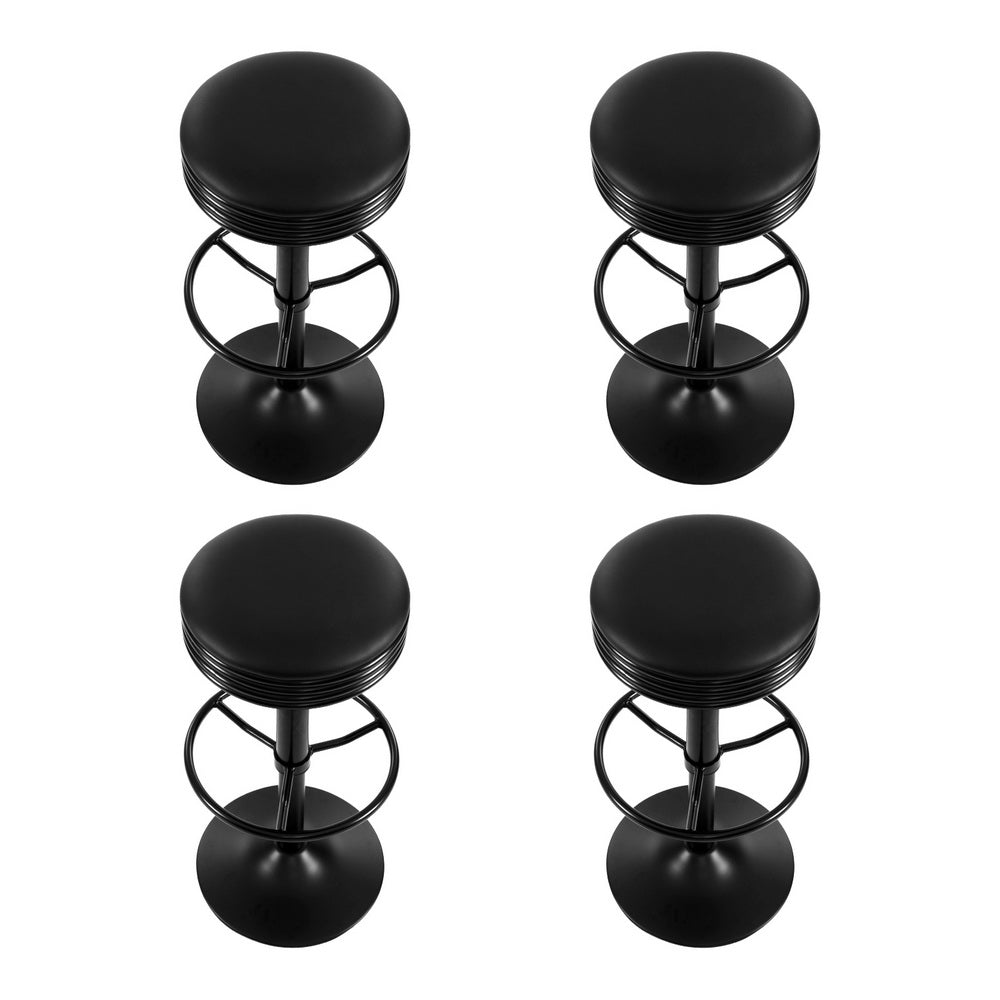 Set of 4 Kozani Bar Stools Leather Padded Gas Lift - Black