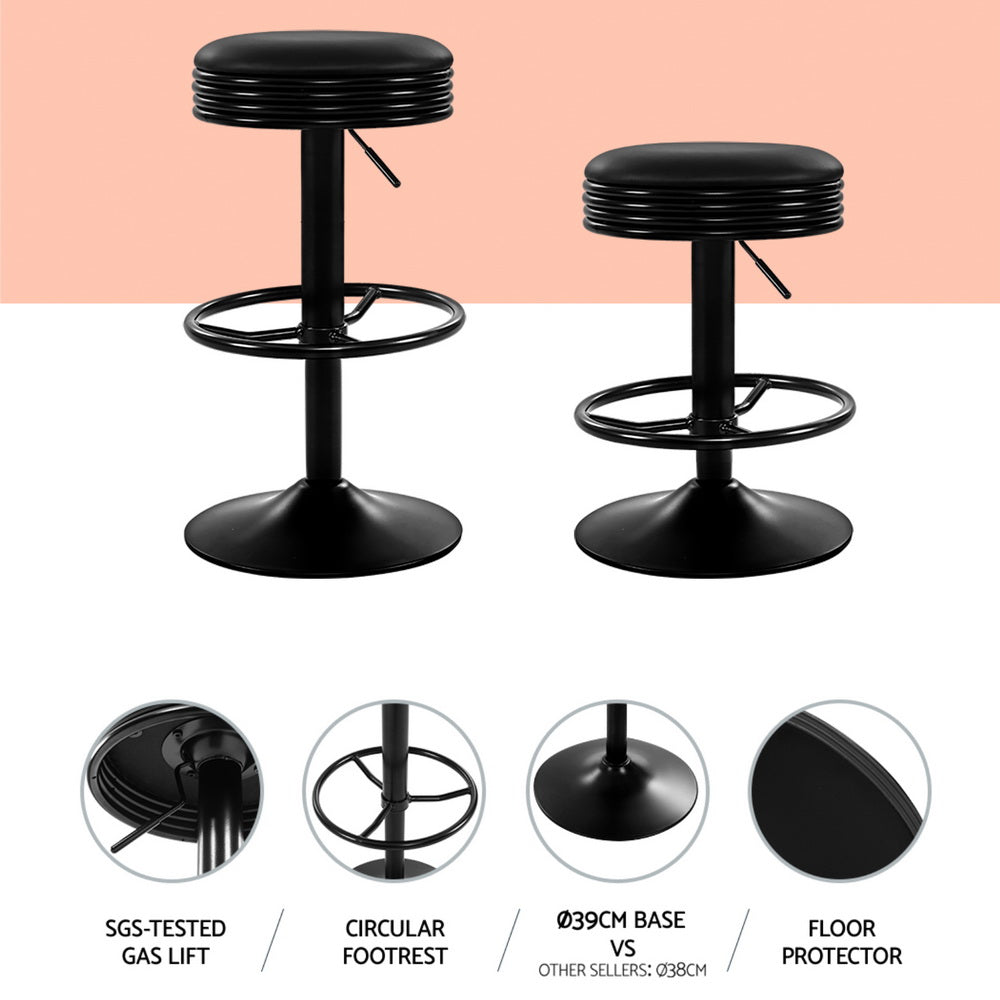 Set of 4 Kozani Bar Stools Leather Padded Gas Lift - Black