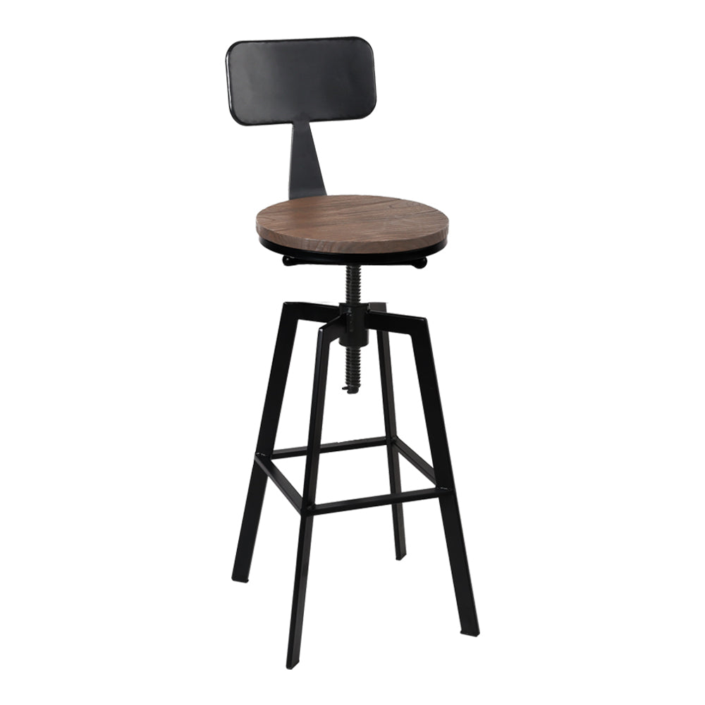 79.5cm Perugia Rustic Industrial Style Metal Bar Stool - Black & Wood