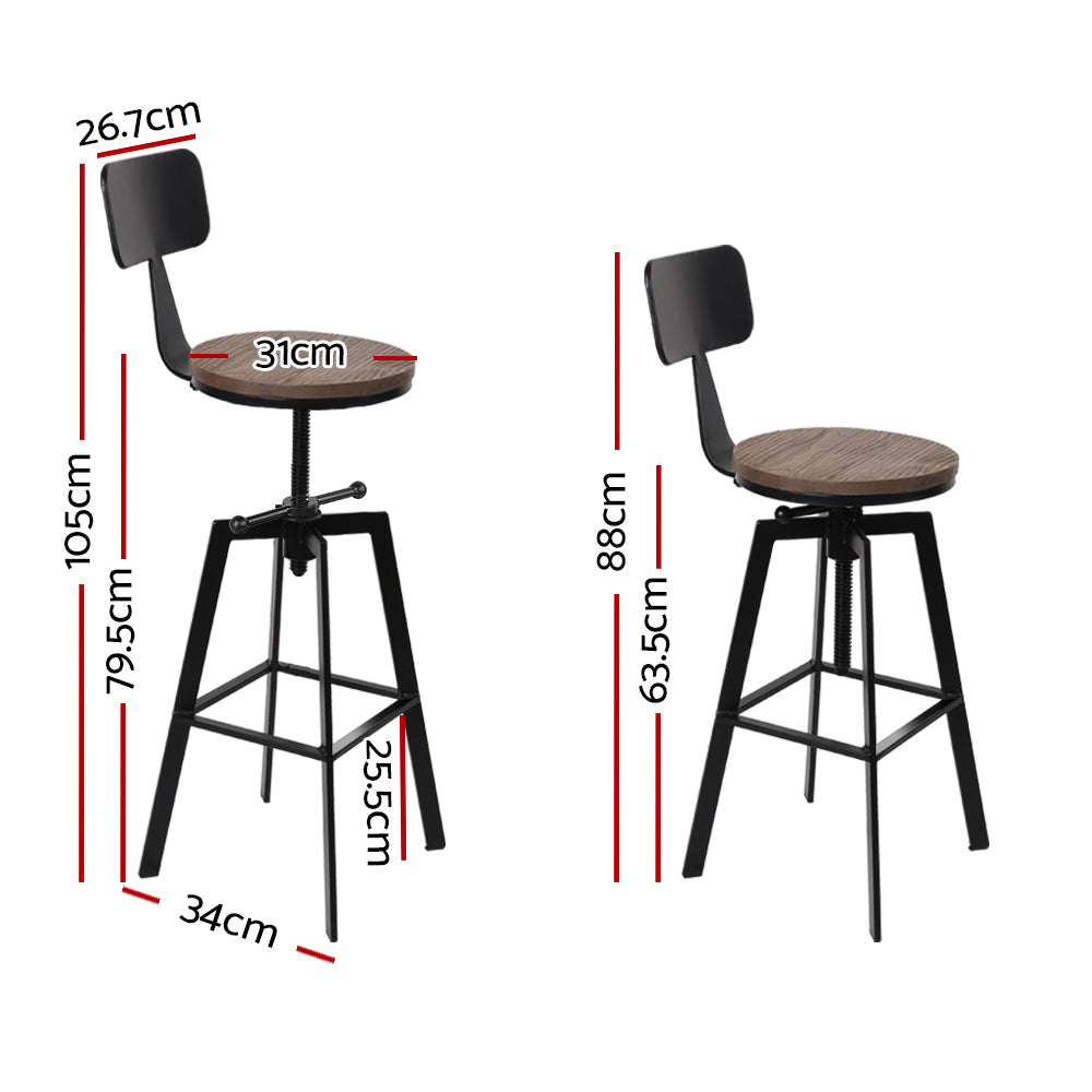 79.5cm Perugia Rustic Industrial Style Metal Bar Stool - Black & Wood