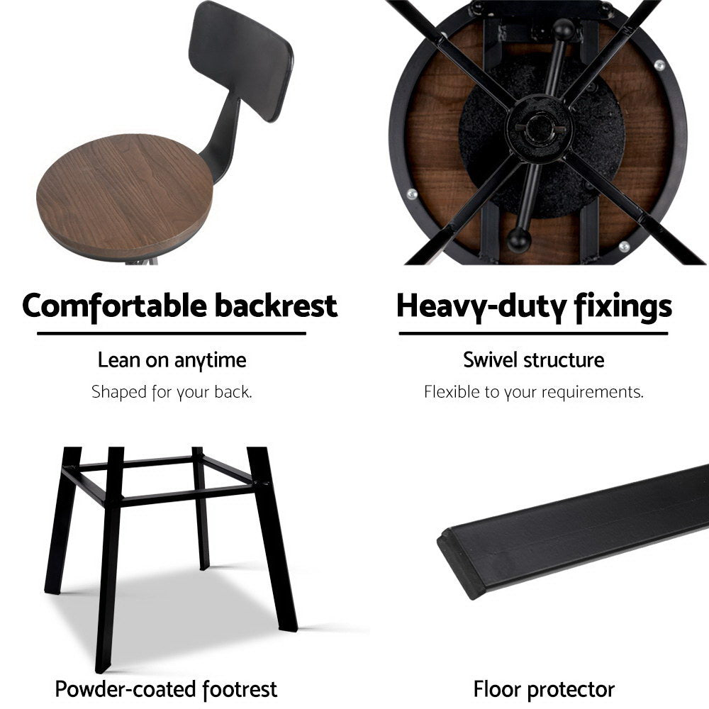 79.5cm Perugia Rustic Industrial Style Metal Bar Stool - Black & Wood