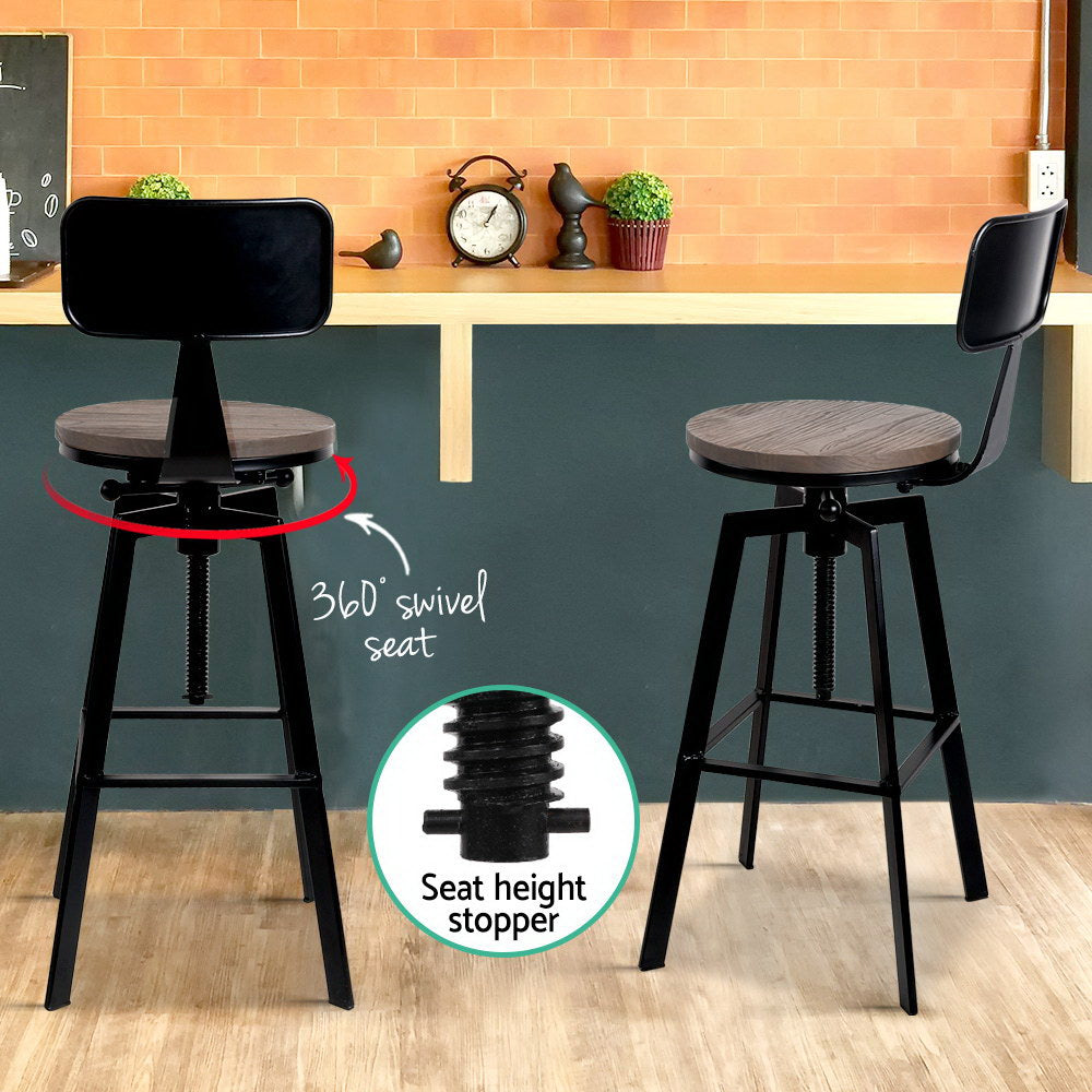 79.5cm Perugia Rustic Industrial Style Metal Bar Stool - Black & Wood