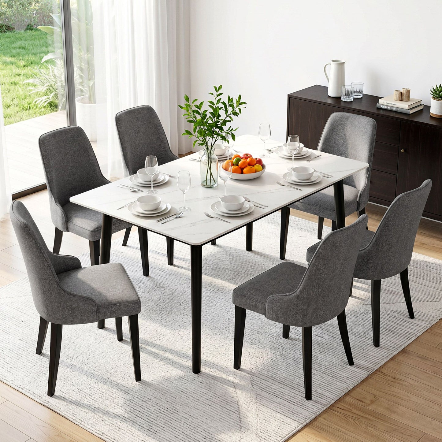 Kimber Set of 6 Dining Chairs Linen Fabric - Grey