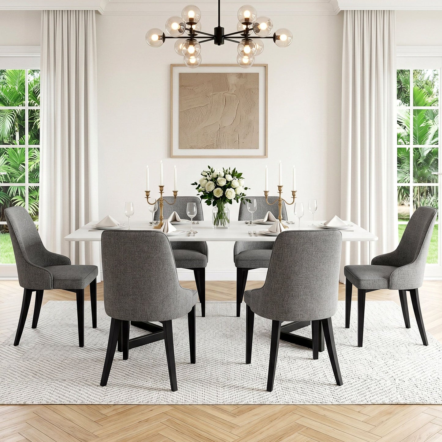 Kimber Set of 6 Dining Chairs Linen Fabric - Grey
