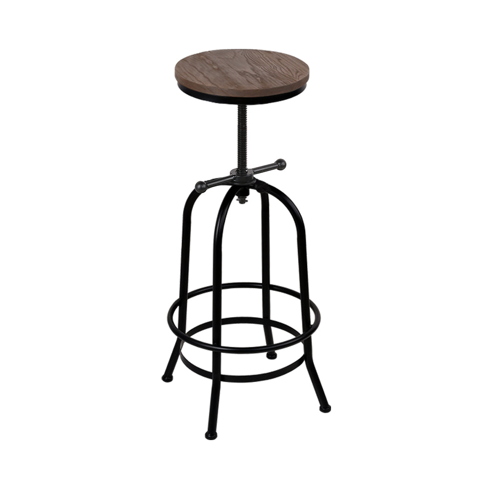 90cm Lamia Bar Stool Industrial Round Seat Wood Metal - Black & Brown