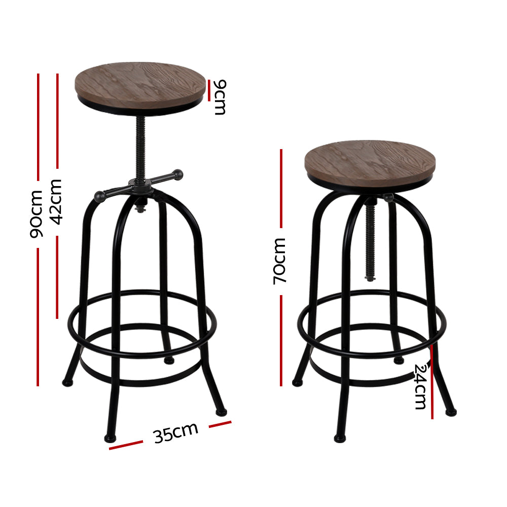 90cm Lamia Bar Stool Industrial Round Seat Wood Metal - Black & Brown