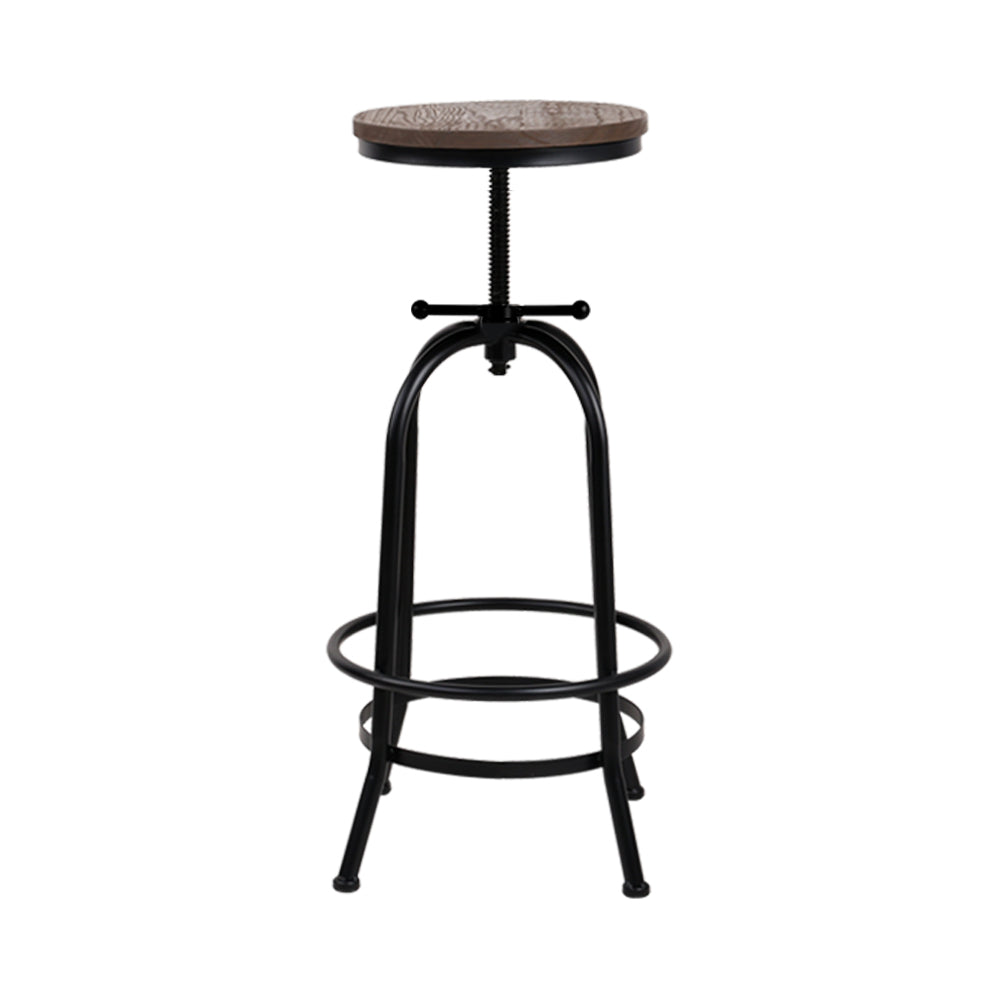 90cm Lamia Bar Stool Industrial Round Seat Wood Metal - Black & Brown