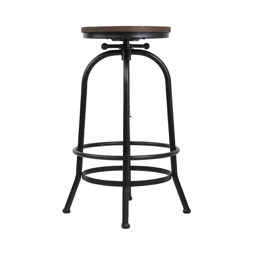 90cm Lamia Bar Stool Industrial Round Seat Wood Metal - Black & Brown
