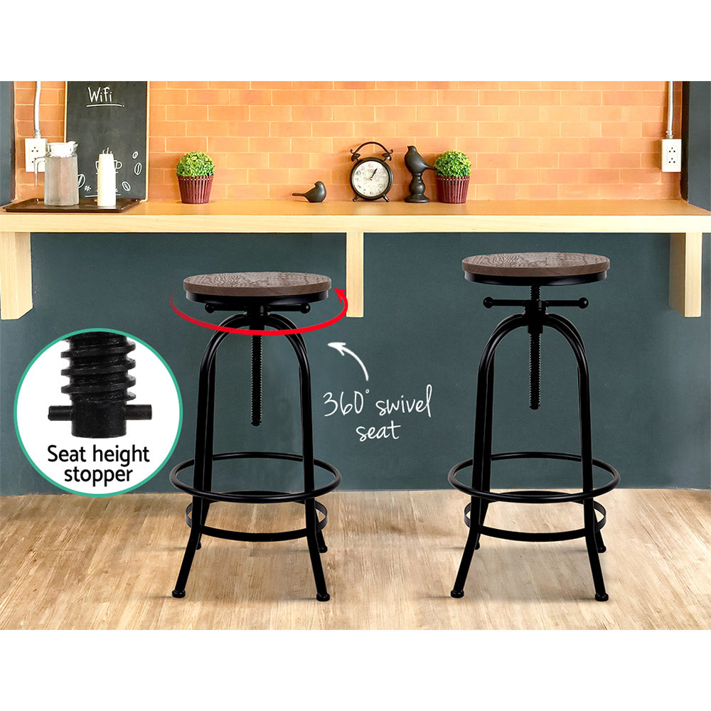 90cm Lamia Bar Stool Industrial Round Seat Wood Metal - Black & Brown
