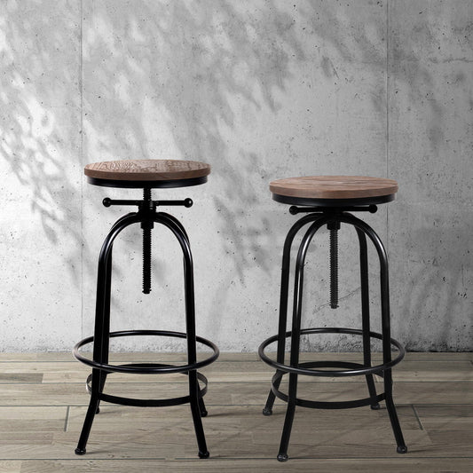 90cm Lamia Bar Stool Industrial Round Seat Wood Metal - Black & Brown