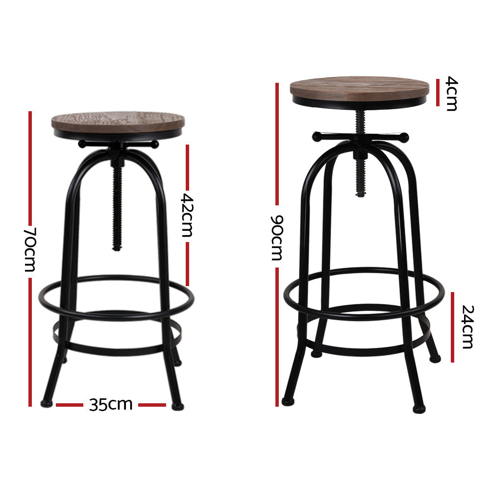 Set of 2 Lamia Bar Stool Industrial Round Seat Wood Metal - Black & Brown