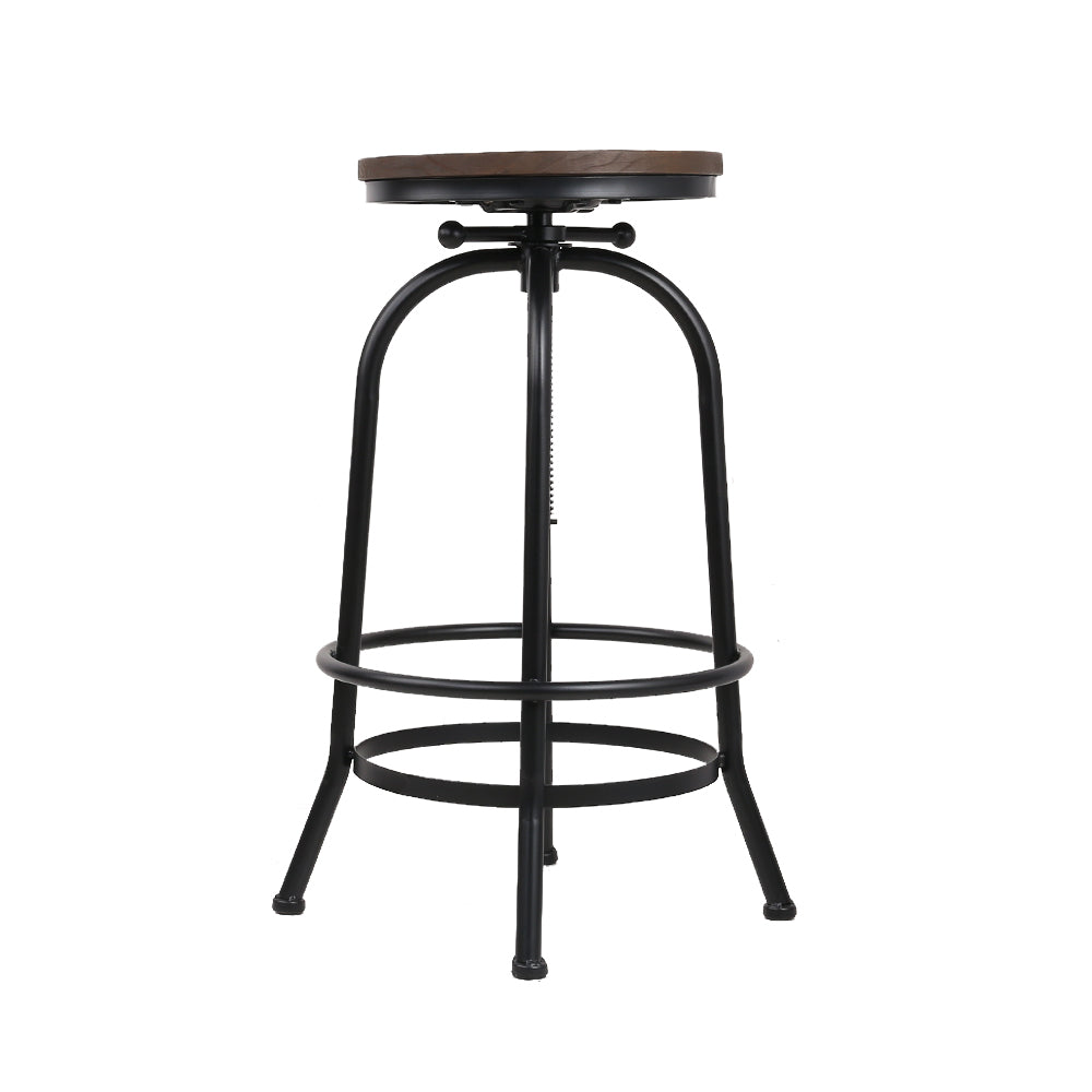 Set of 2 Lamia Bar Stool Industrial Round Seat Wood Metal - Black & Brown