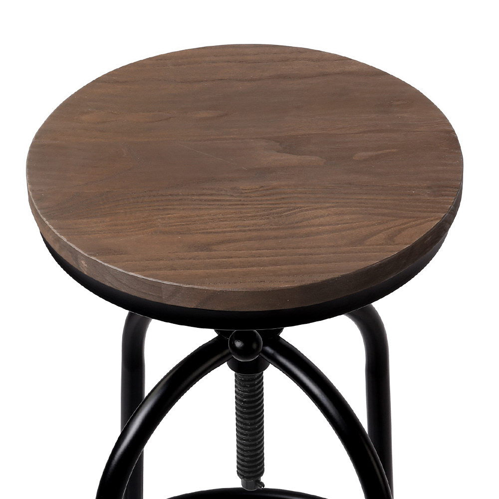 Set of 2 Lamia Bar Stool Industrial Round Seat Wood Metal - Black & Brown