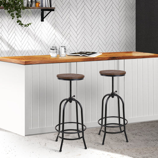Set of 2 Lamia Bar Stool Industrial Round Seat Wood Metal - Black & Brown
