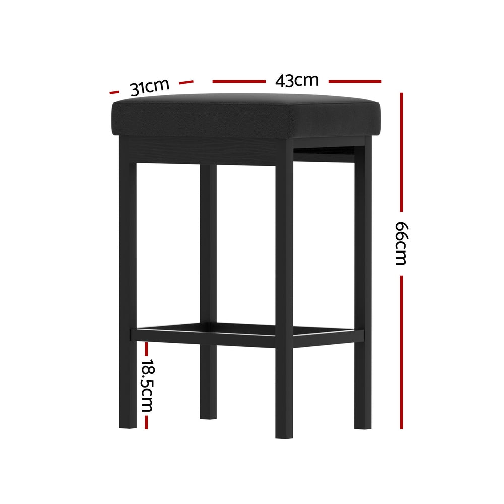 Set of 2 Dukhan Metal Bar Stools PU Seat Dining Counter Chairs - Black