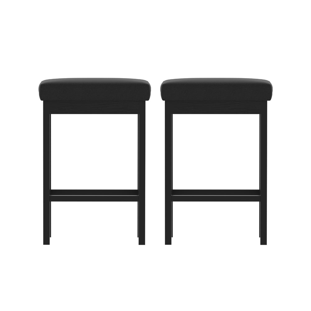 Set of 2 Dukhan Metal Bar Stools PU Seat Dining Counter Chairs - Black