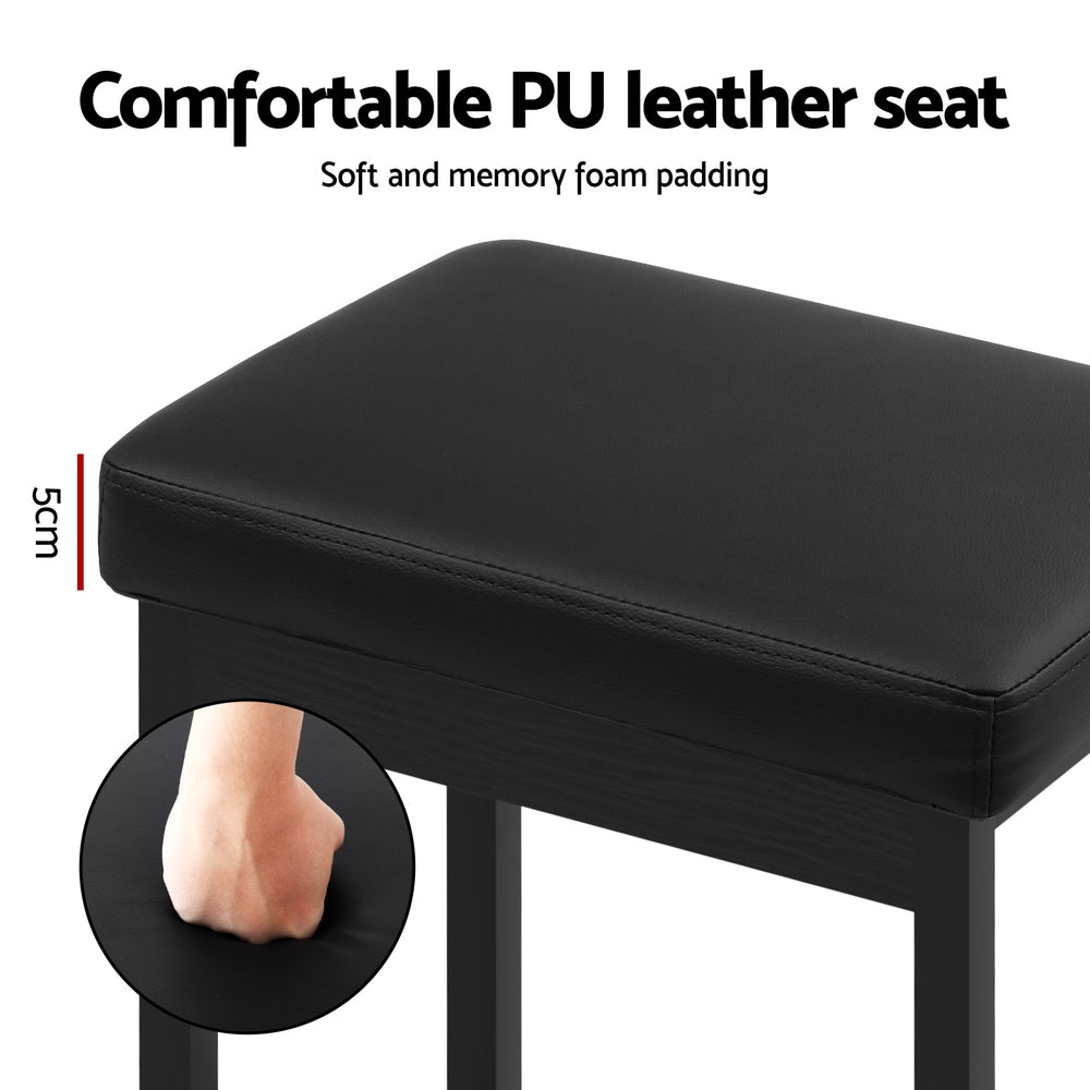Set of 2 Dukhan Metal Bar Stools PU Seat Dining Counter Chairs - Black