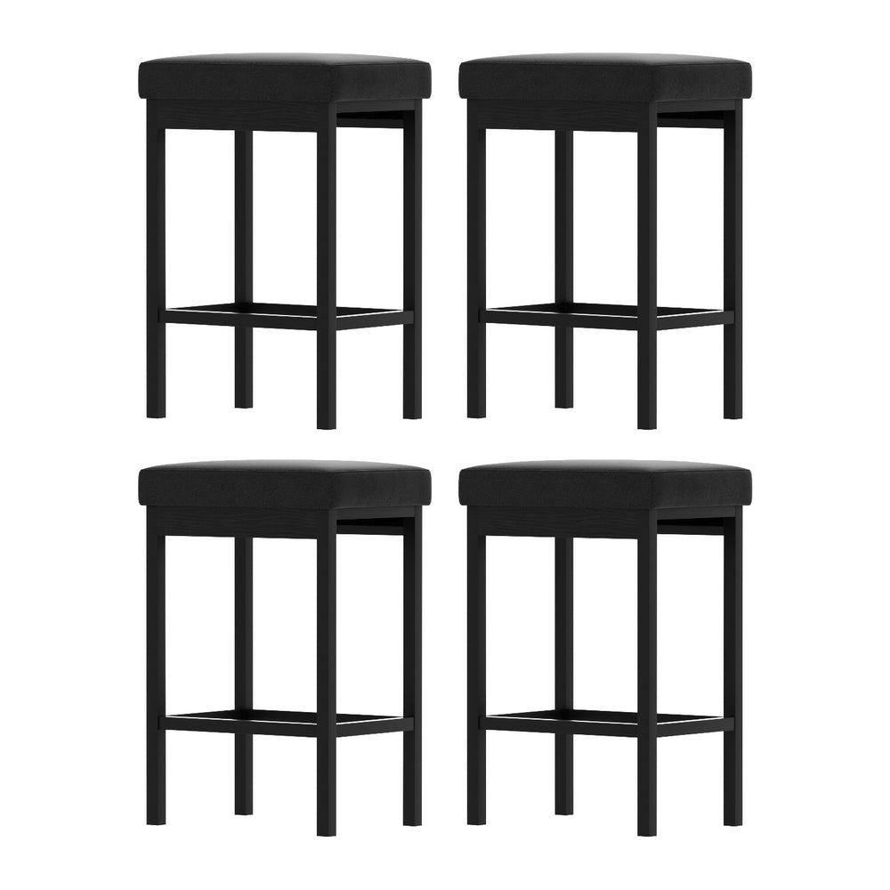 Set of 4 Dukhan Metal Bar Stools PU Seat Dining Counter Chairs - Black