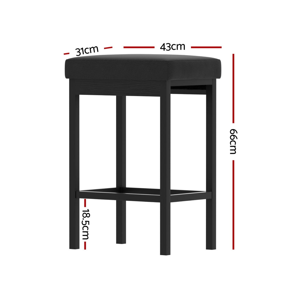 Set of 4 Dukhan Metal Bar Stools PU Seat Dining Counter Chairs - Black