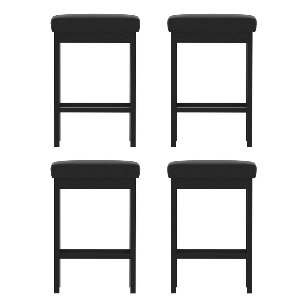 Set of 4 Dukhan Metal Bar Stools PU Seat Dining Counter Chairs - Black