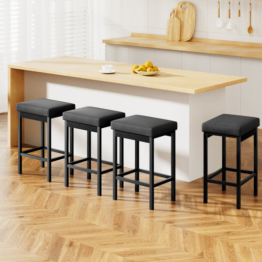 Set of 4 Dukhan Metal Bar Stools PU Seat Dining Counter Chairs - Black