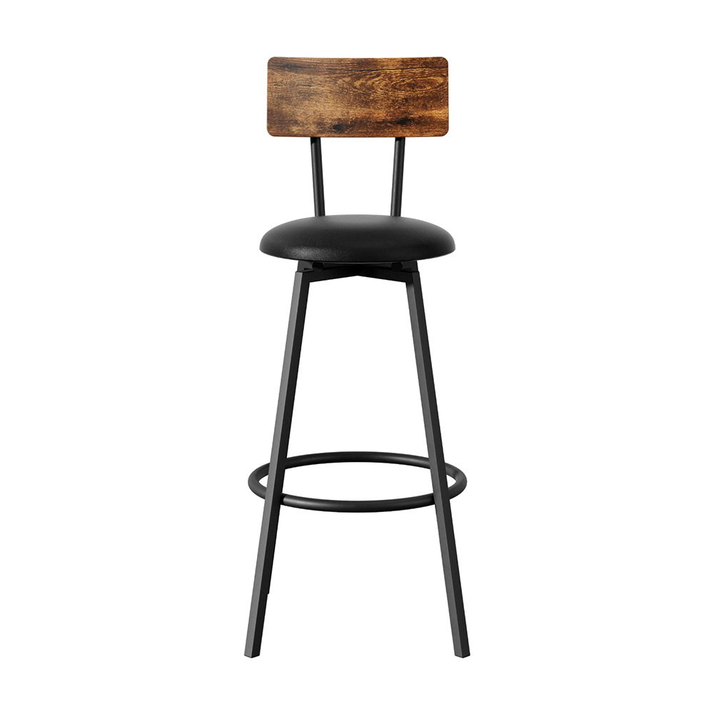 Set of 2 Kiffa Industrial Bar Stools Upholstered Counter Chairs Steel Frame Anti-Scratch - Walnut