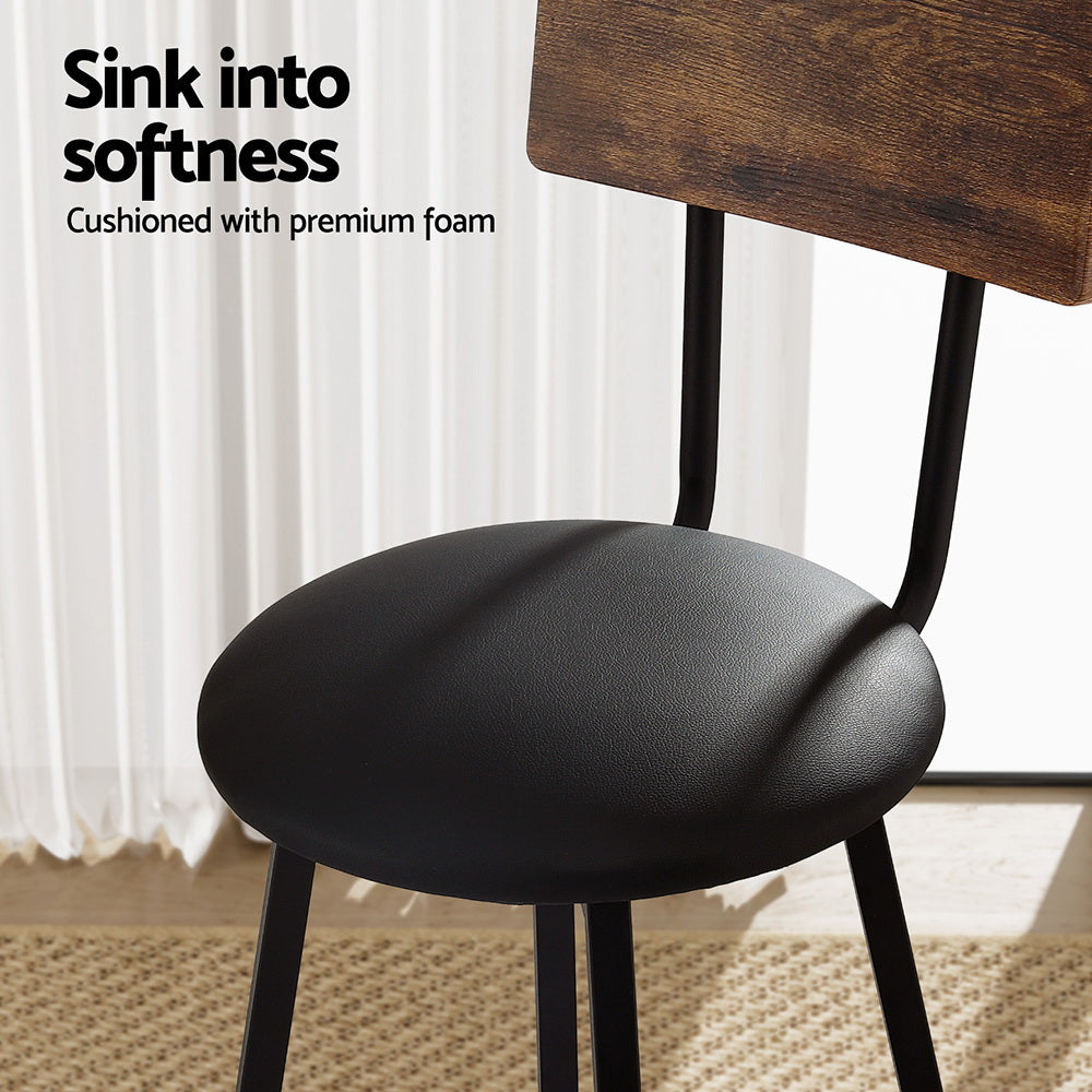Set of 2 Kiffa Industrial Bar Stools Upholstered Counter Chairs Steel Frame Anti-Scratch - Walnut