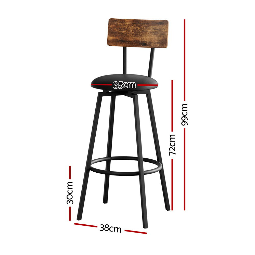 Set of 4 Kiffa Industrial Bar Stools Upholstered Counter Chairs Steel Frame Anti-Scratch - Walnut